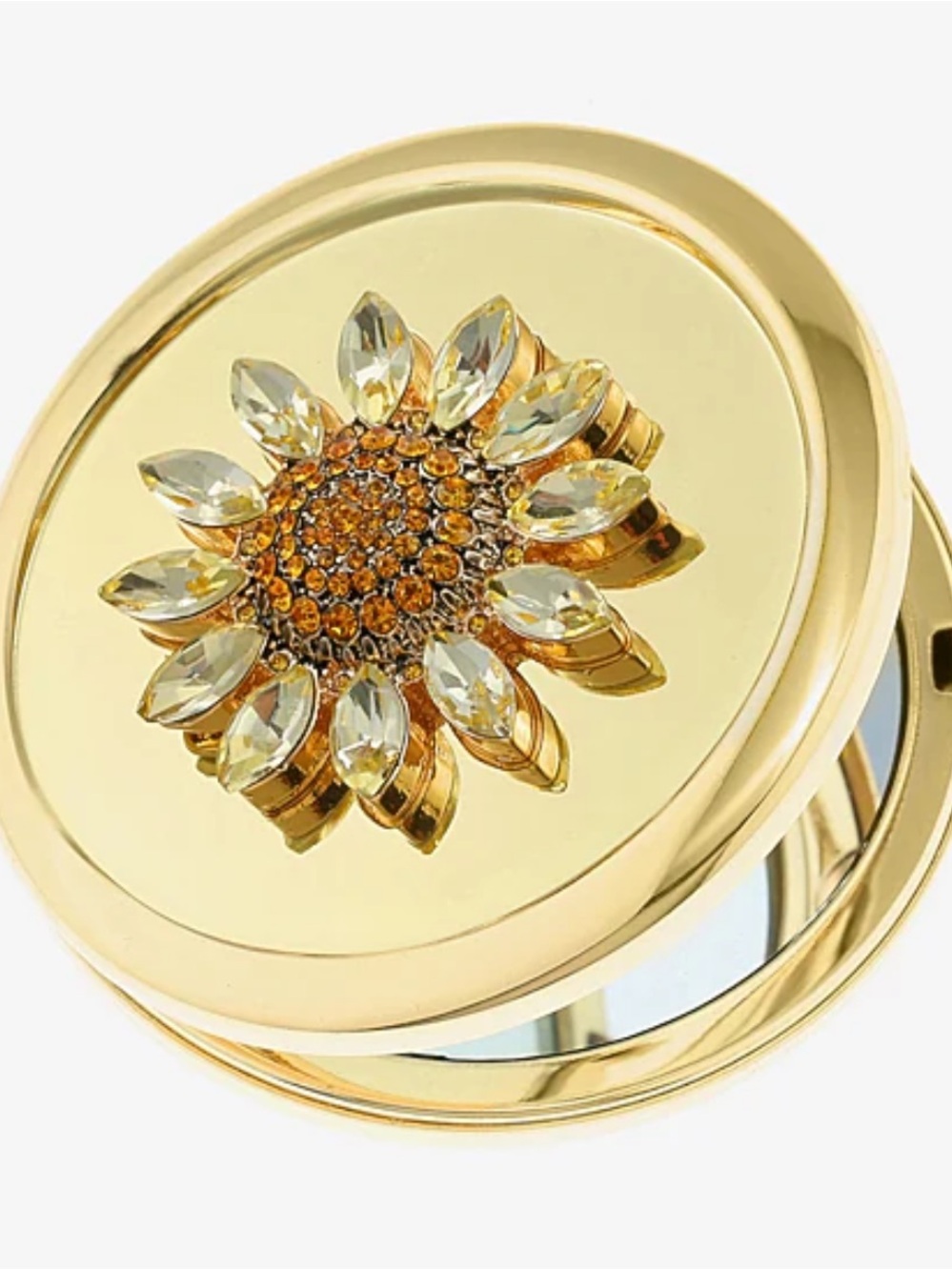 Monet Gold Floral Sunflower Jeweled Compact Mirror - Picture 6 of 7